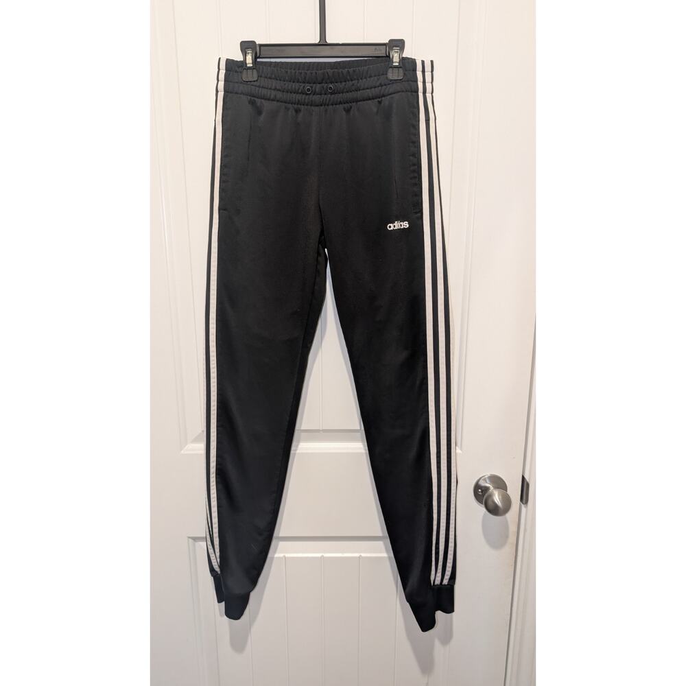 adidas Women’s Black/White 3-Stripes Track Pants Tapered Drawstring Size S